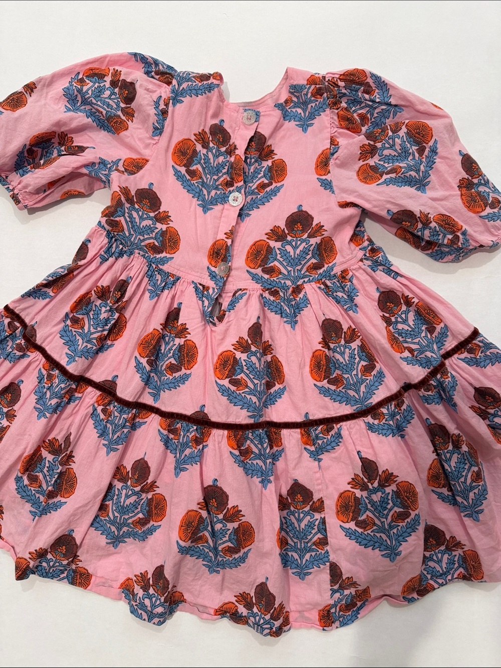 Pink Chicken Pink Floral Tiered Puff-Sleeve Cotton Dress - Picture 3 of 5